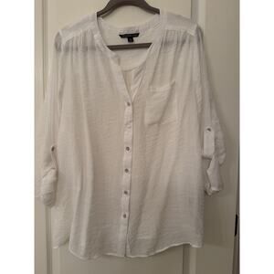 Zac & Rachel Bright White Women's Plus 2XL Button Up Long Sleeve Textured Shirt
